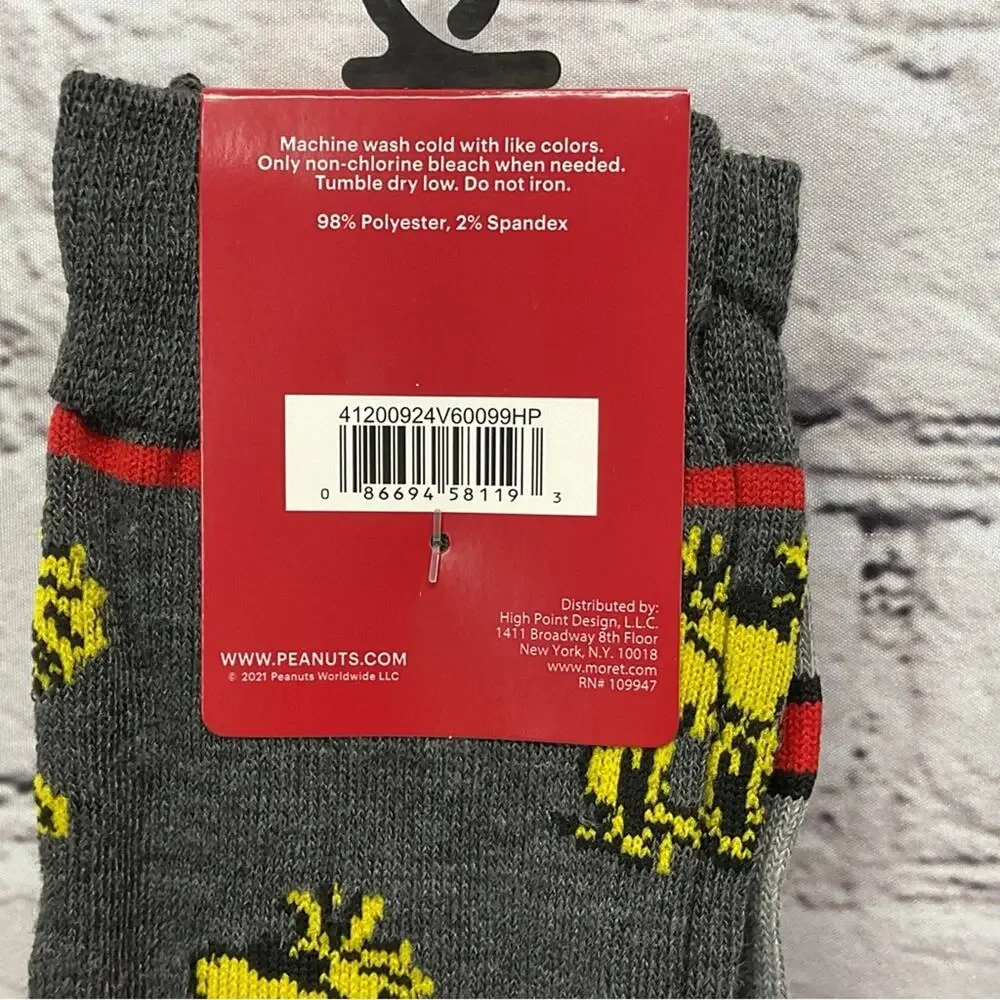 Peanuts Snoopy Woodstock Crew Socks 4 Pair Mens Shoe Size 6.5 -12 Gray/White/Red